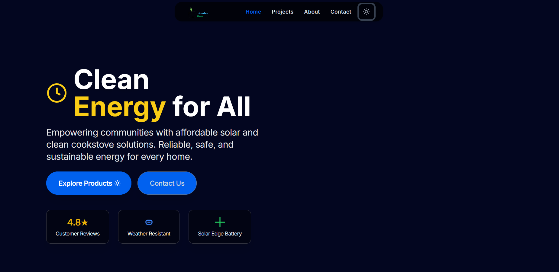Screenshot of Jambo Clean Energy platform