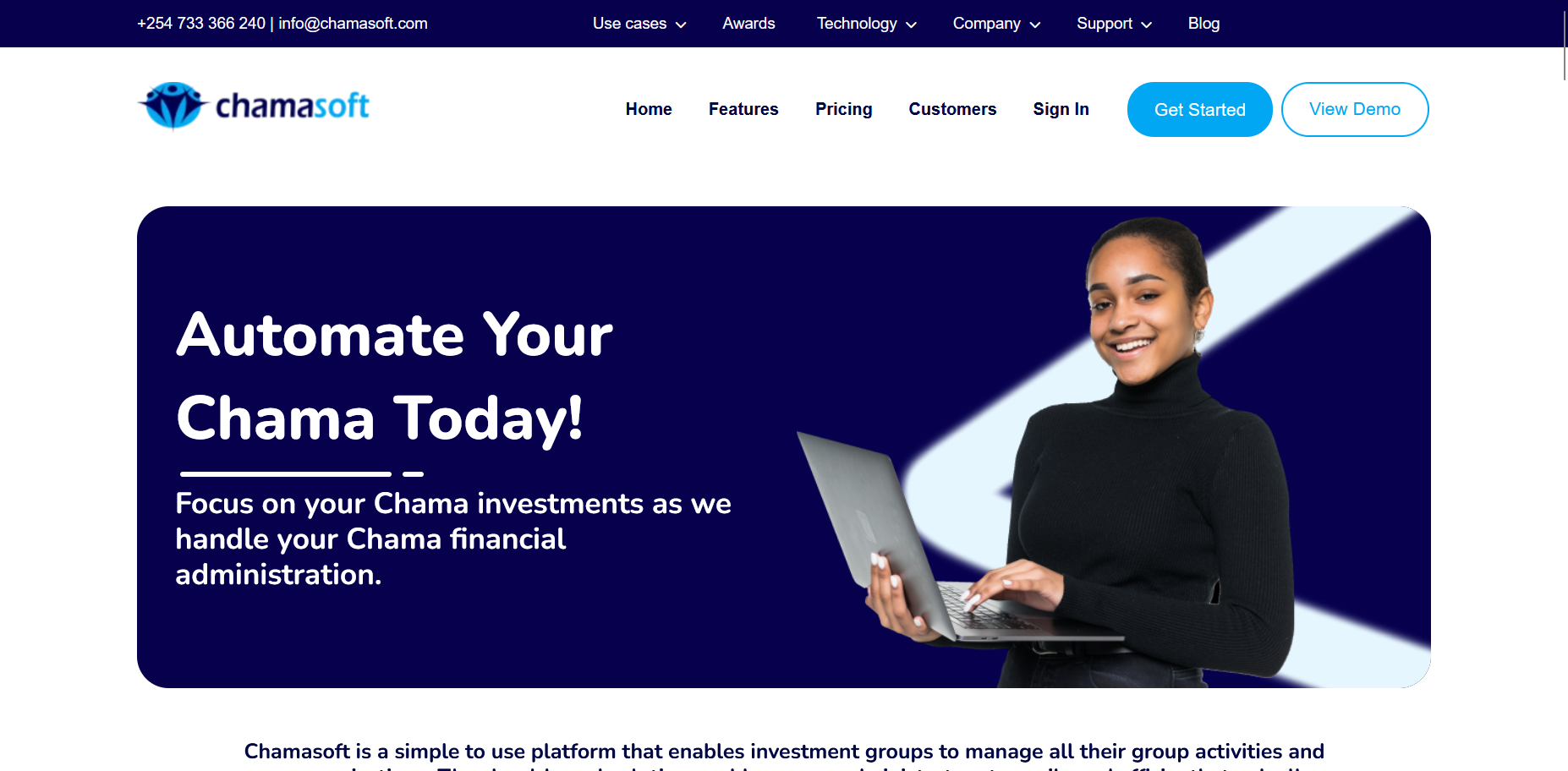 Screenshot of Chamasoft financial platform